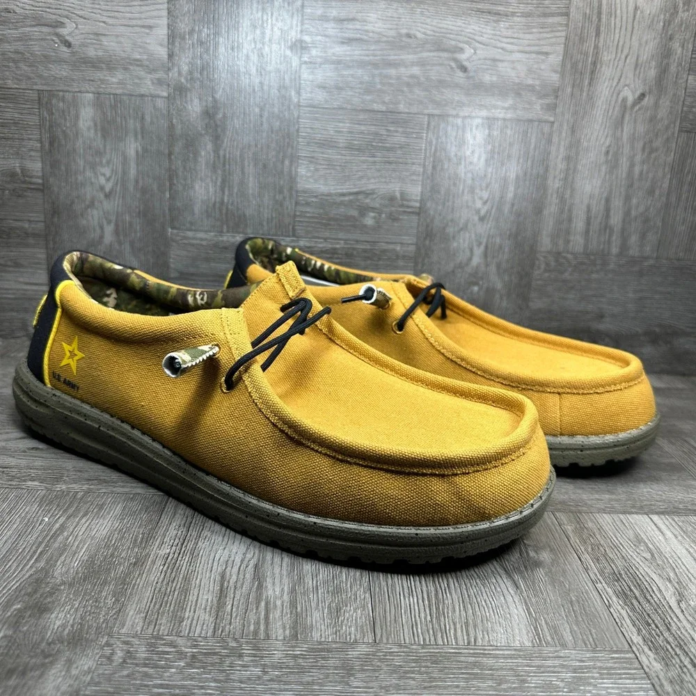 Hey Dude Wally US Army Loafers Mens 15 Tan Camo Canvas Slip On NEW